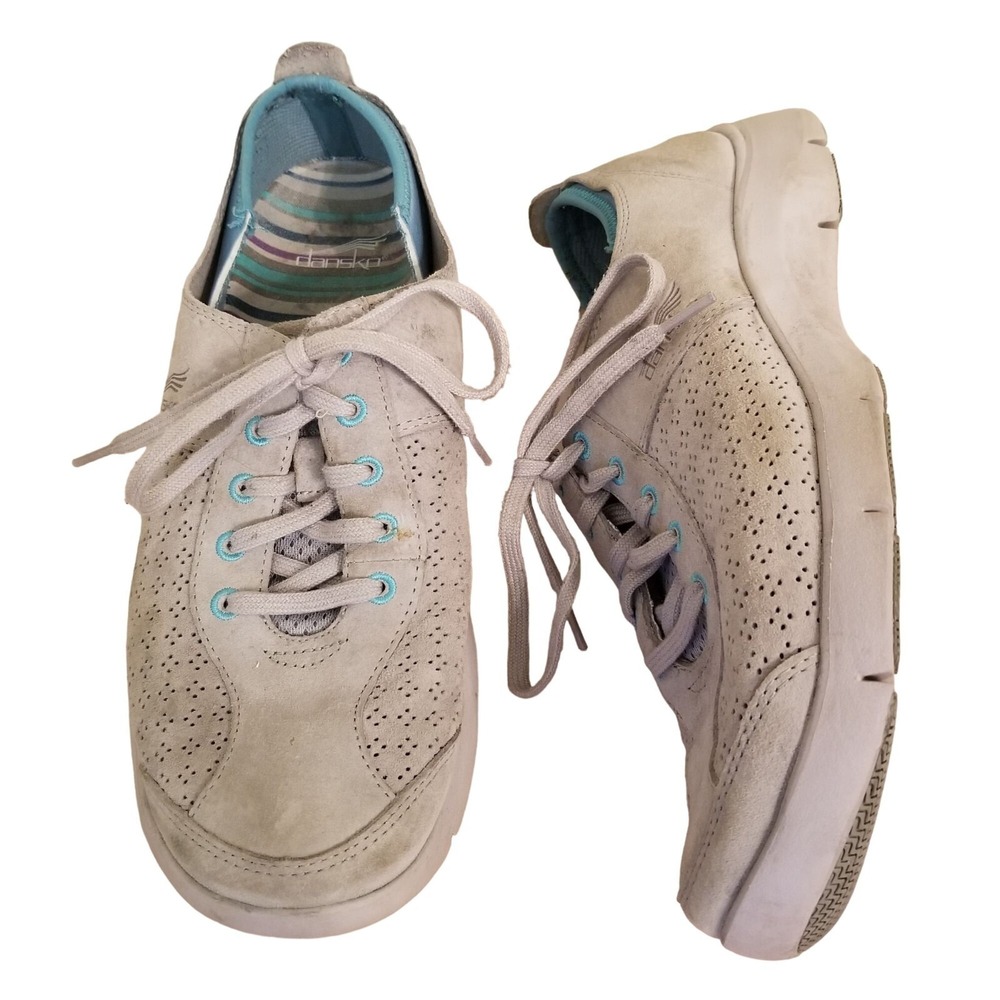 Dansko 41 ELISE Gray Blue Leather Lace Up Tennis Shoes Comfort 10.5‎ 11 Granola
